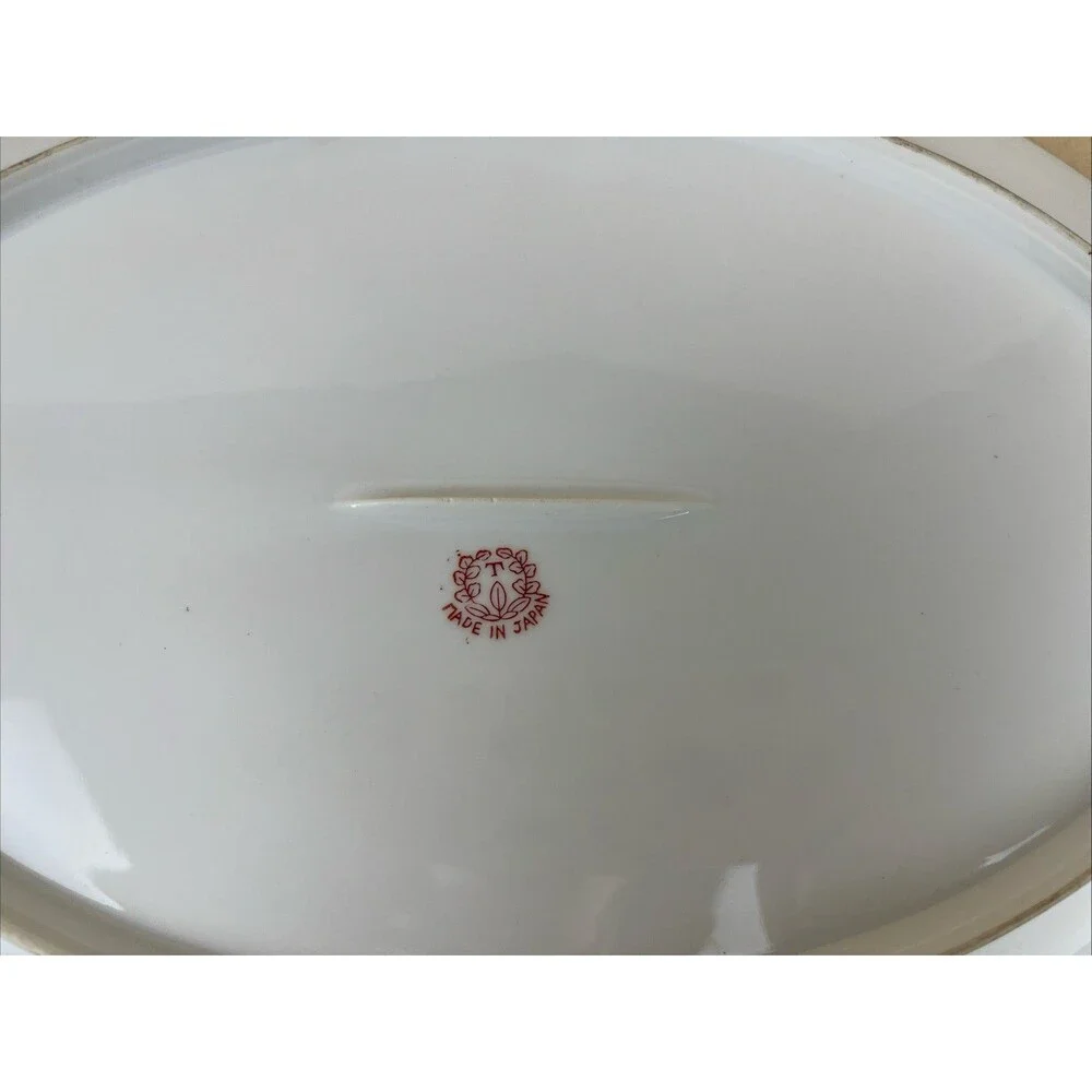VTG Japanese T Marked Porcelain Platter 14x10.5” Floral Gold Trim Made‎ In Japan